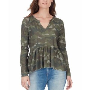 William Rast split neck camo print peplum top